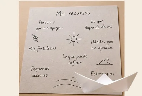 Barco de papel sobre una hoja de recursos